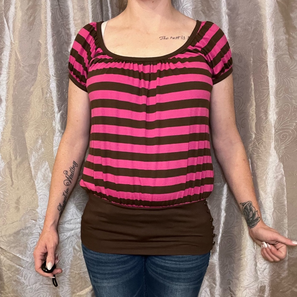 Pink and brown blouse